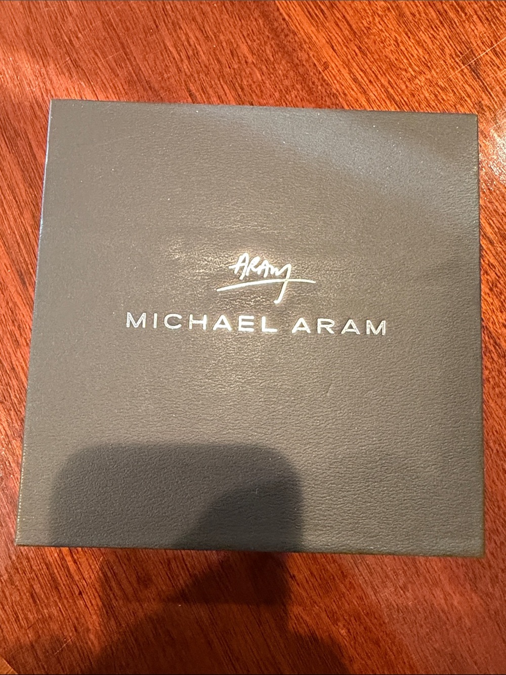 Michael Aram Black Accessory Box with Silver Logo and dust cover